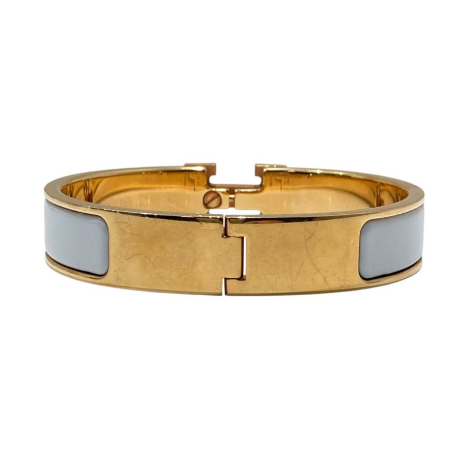 HERMES 愛馬仕 H700001F 31PM CLIC H BRACELET 鍍金手鐲 琺瑯 白/金色-3