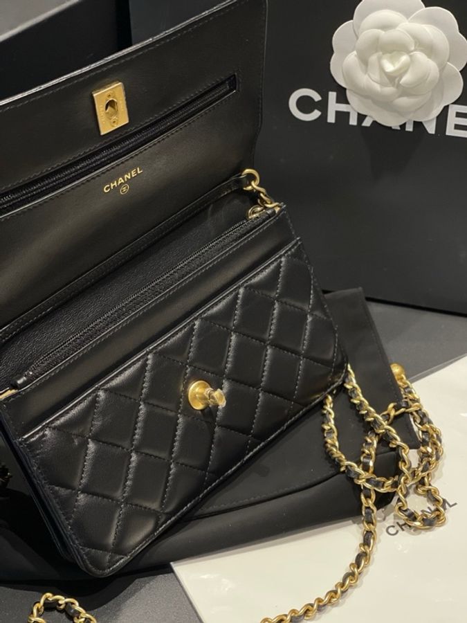 全新❤️Chanel香奈兒黑金羊皮金球woc斜挎鏈條包，芯片款-7