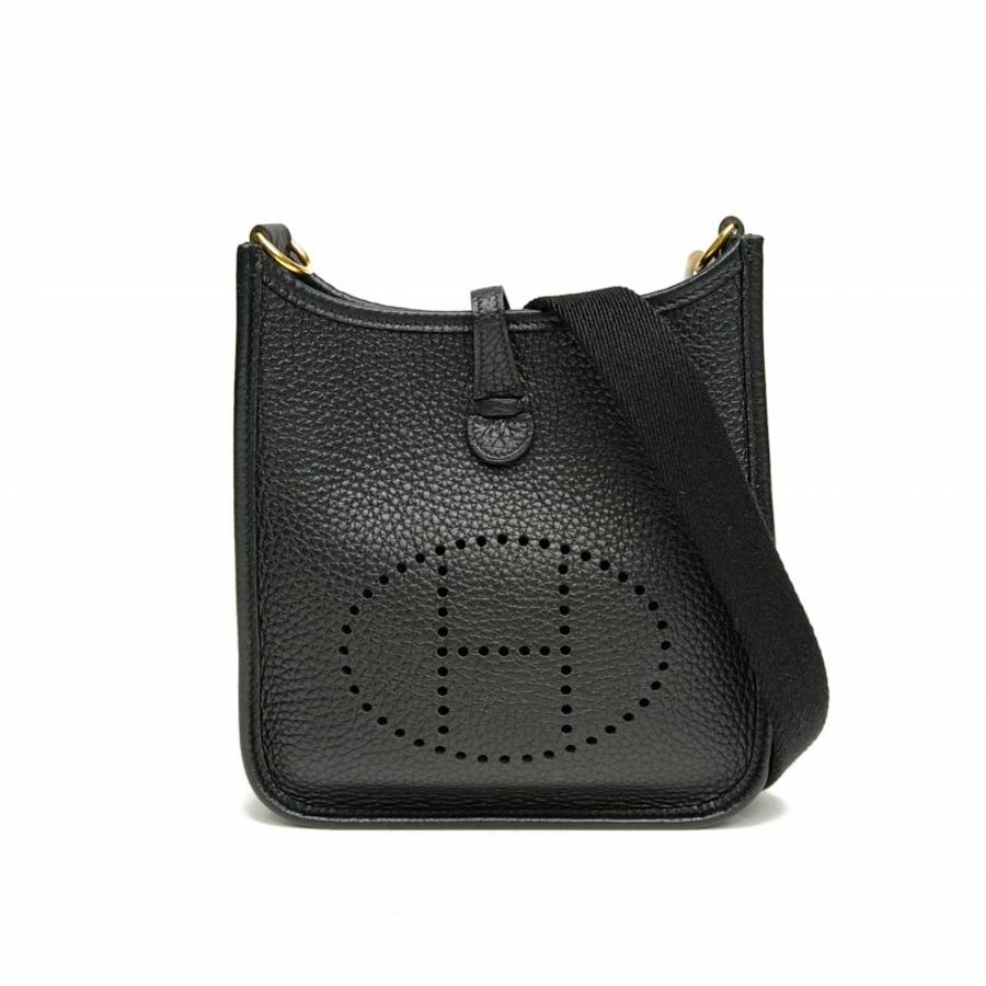 HERMES EvelyneMini16黑色TC皮W刻金扣肩背包-0