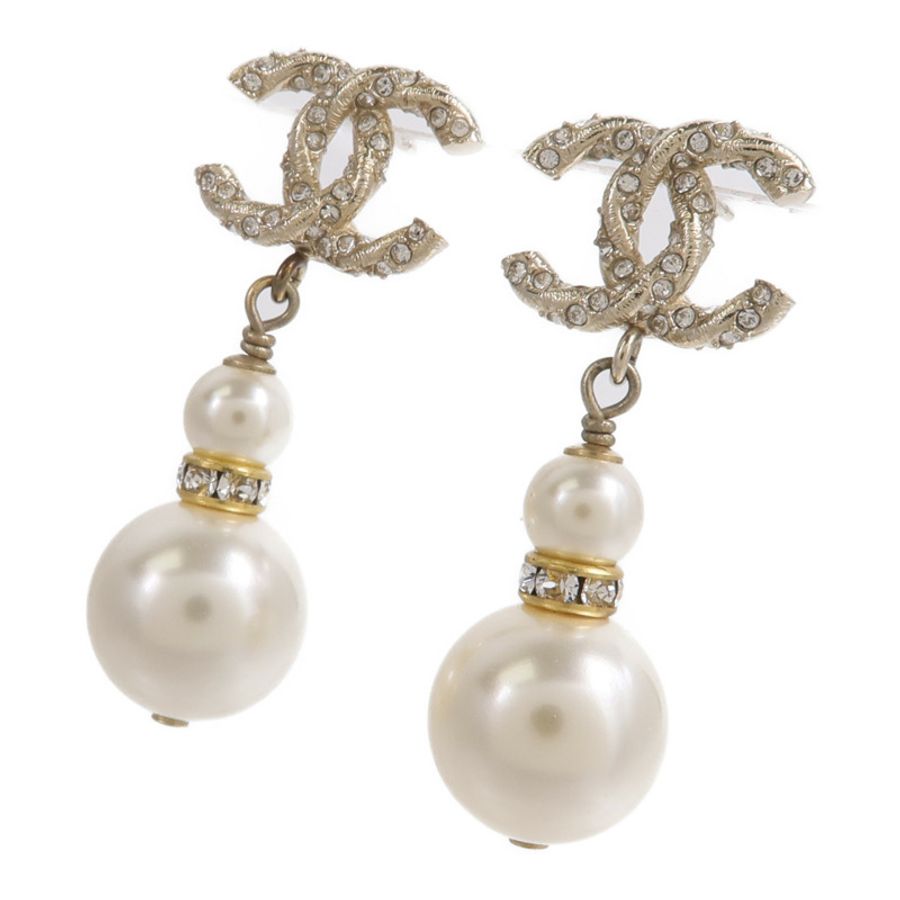 CHANEL 金屬CC Logo Double Pearl Earring耳環-1