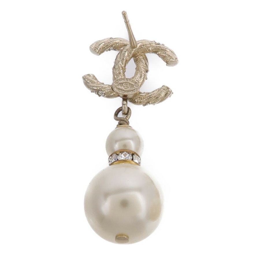 CHANEL 金屬CC Logo Double Pearl Earring耳環-2