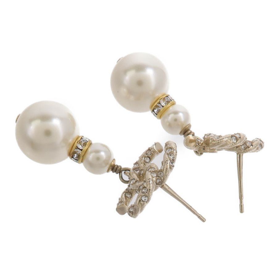CHANEL 金屬CC Logo Double Pearl Earring耳環-3