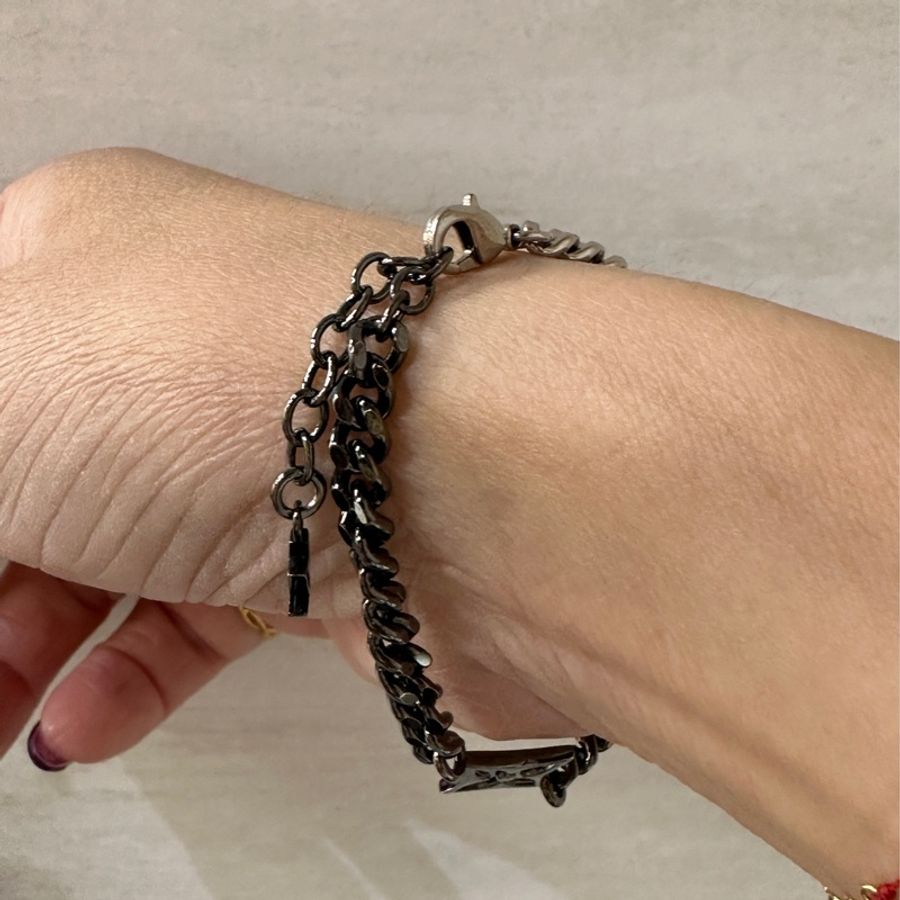 Lv 銀色金屬 LV logo花卉圖案吊飾手鍊M00508-12