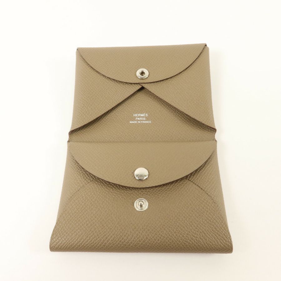 HERMES Epsom皮革Calvi Duo卡片套Etoupe-4