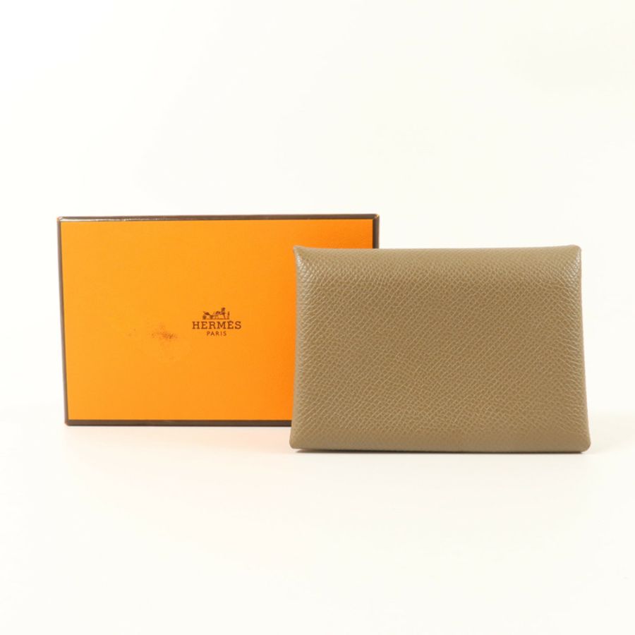 HERMES Epsom皮革Calvi Duo卡片套Etoupe-9