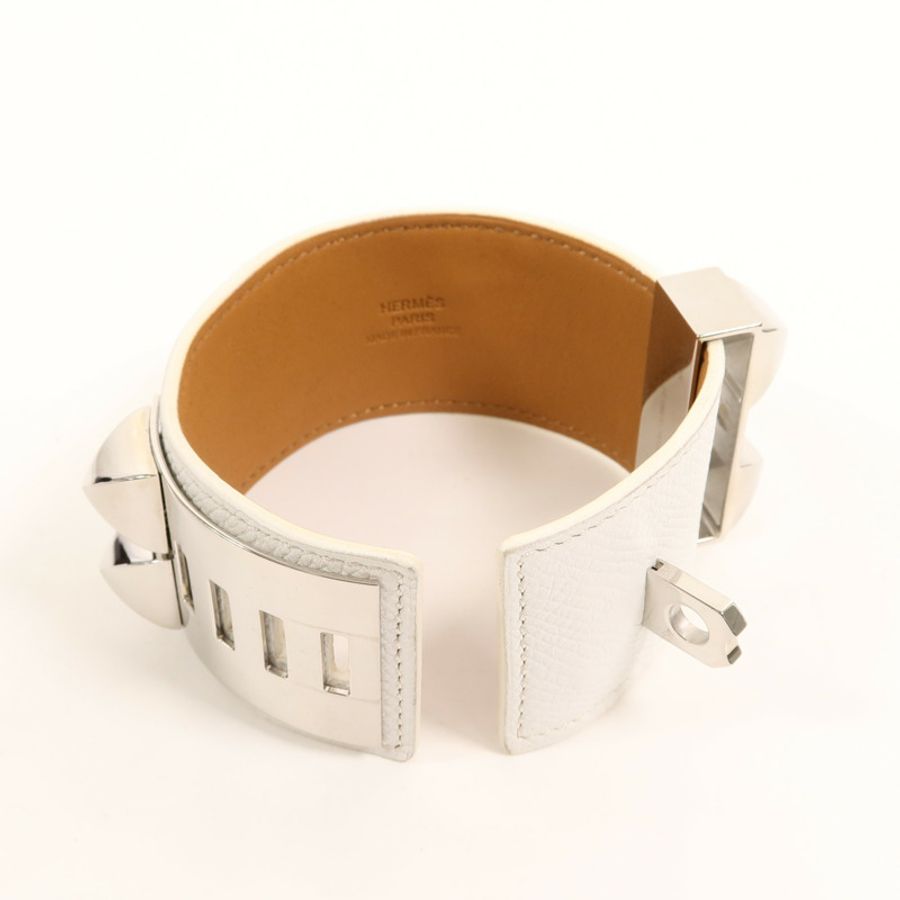 HERMES Epsom皮革Collier De Chien Bracelet手帶Blanc-8