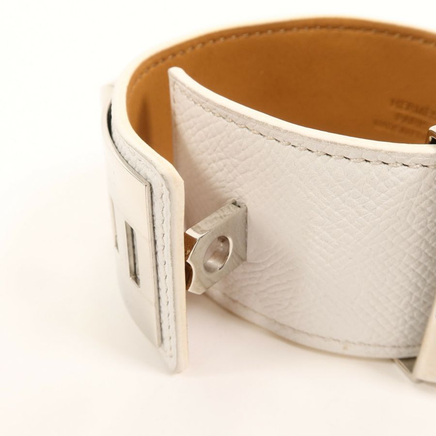 HERMES Epsom皮革Collier De Chien Bracelet手帶Blanc-9