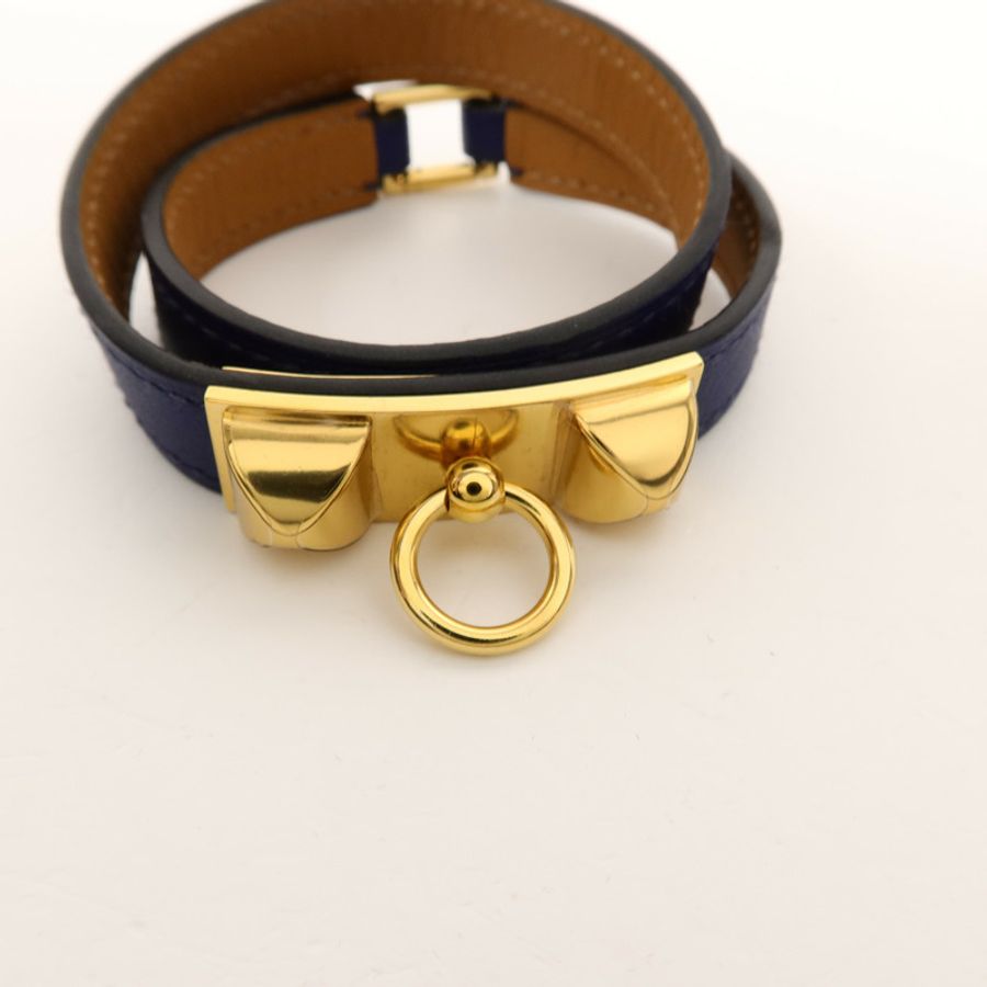 HERMES Swift皮革Rivale Double Tour Bracelet手帶Bleu Saphir-4