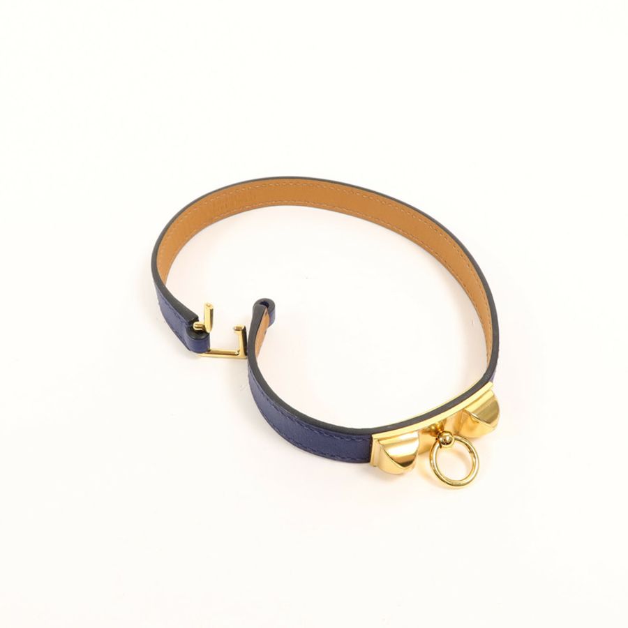 HERMES Swift皮革Rivale Double Tour Bracelet手帶Bleu Saphir-10