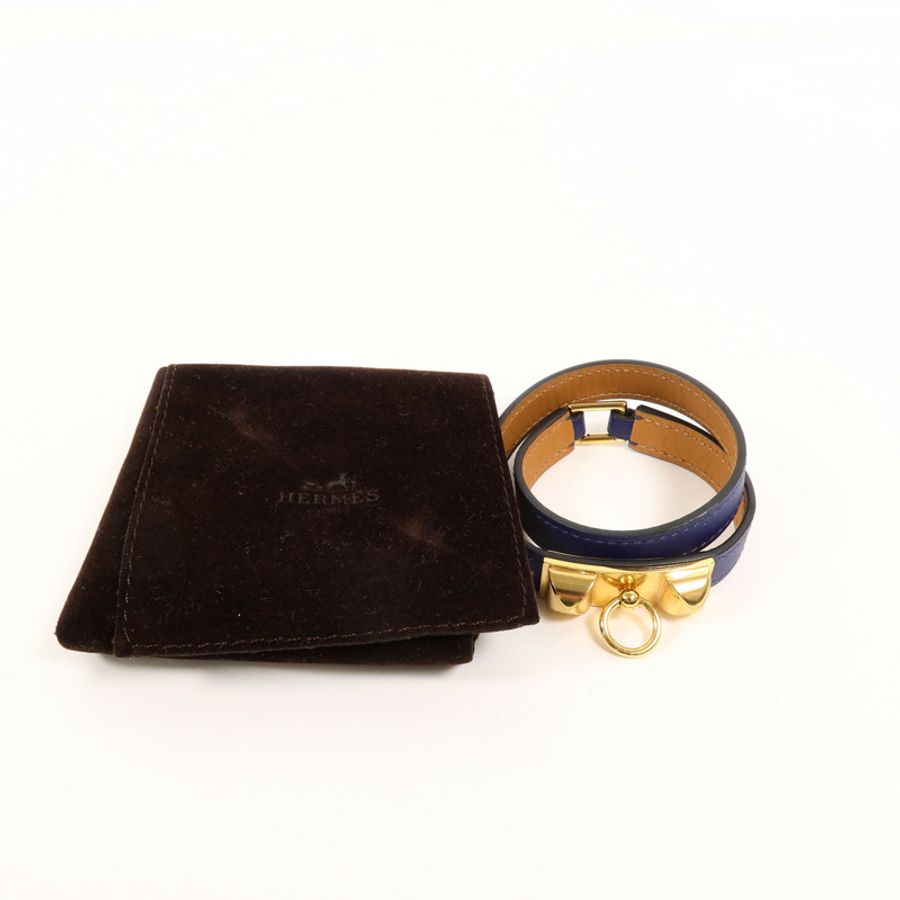 HERMES Swift皮革Rivale Double Tour Bracelet手帶Bleu Saphir-12