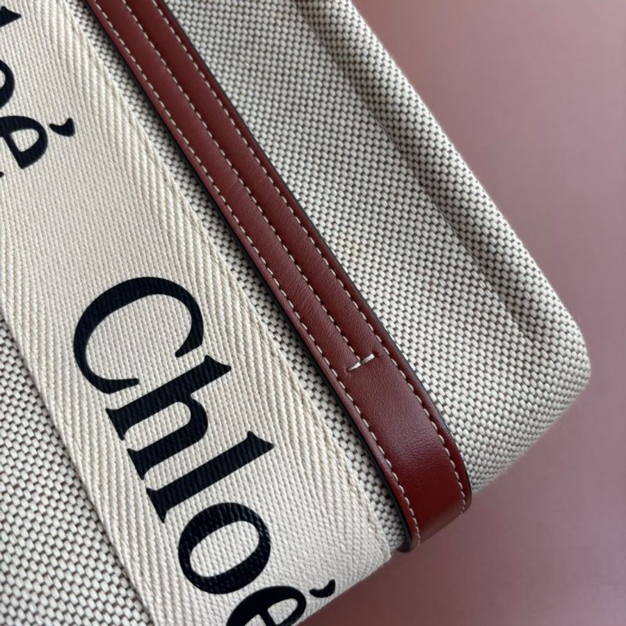 ::CHLOE:: Woody 亞麻帆布小牛皮手提肩背斜背托特包-11