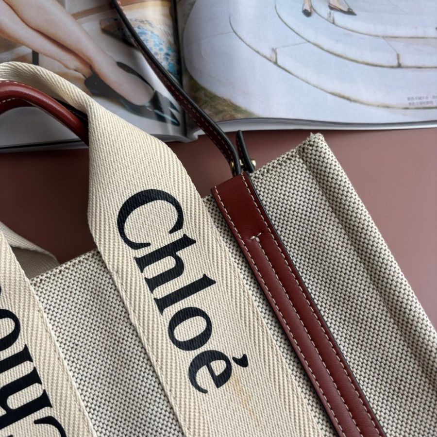 ::CHLOE:: Woody 亞麻帆布小牛皮手提肩背斜背托特包-12