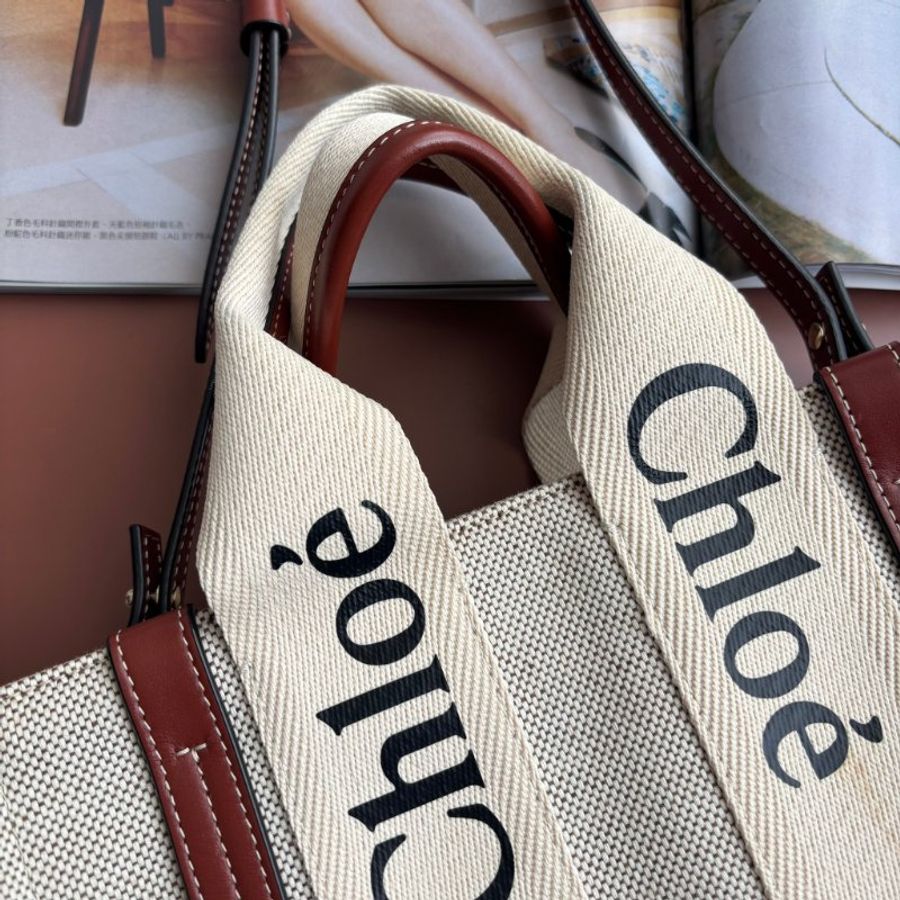 ::CHLOE:: Woody 亞麻帆布小牛皮手提肩背斜背托特包-13