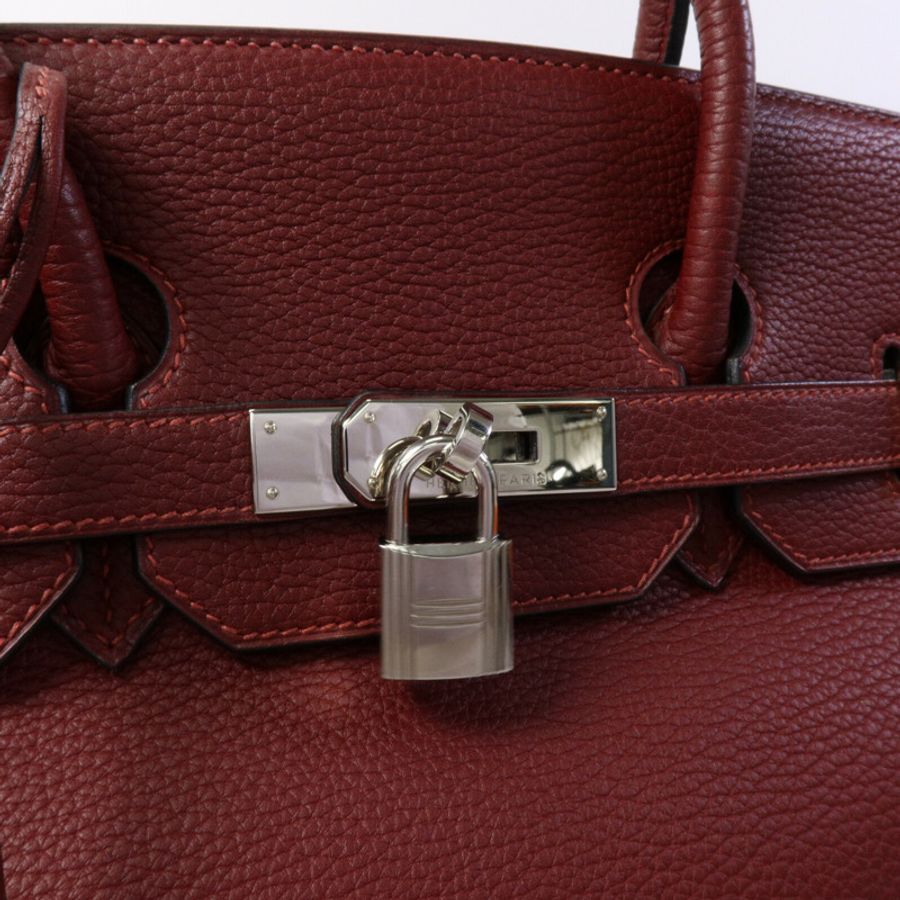 HERMES Togo皮革Birkin 35手挽袋Rouge H Buffalo-8