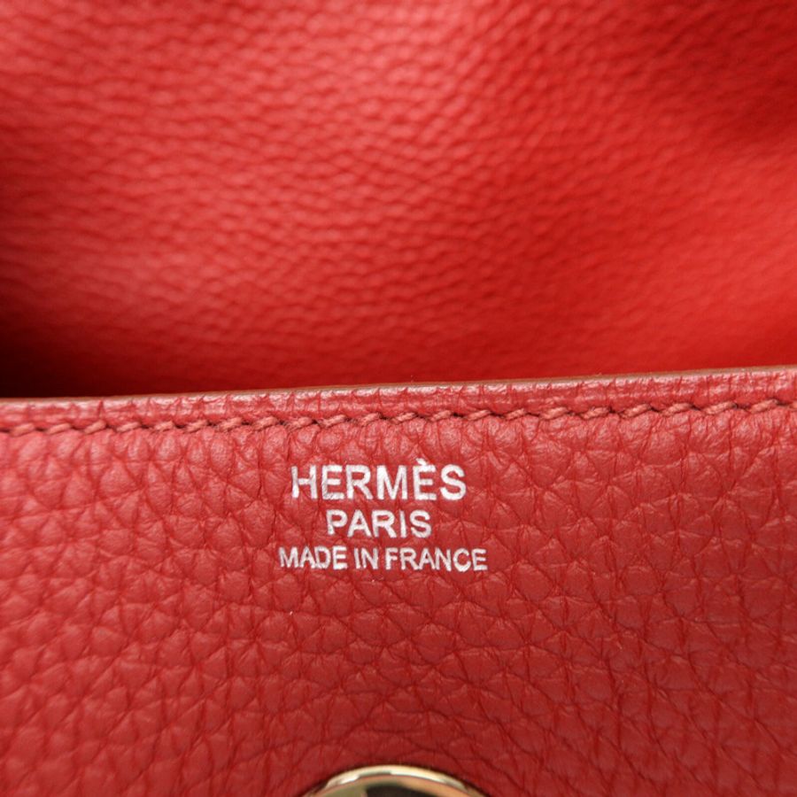 HERMES Clemence皮革Lindy 30手挽肩背兩用袋Rouge Garance-5