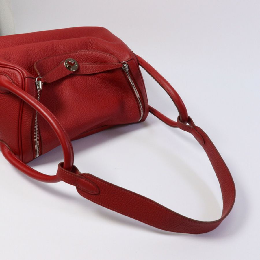 HERMES Clemence皮革Lindy 30手挽肩背兩用袋Rouge Garance-8