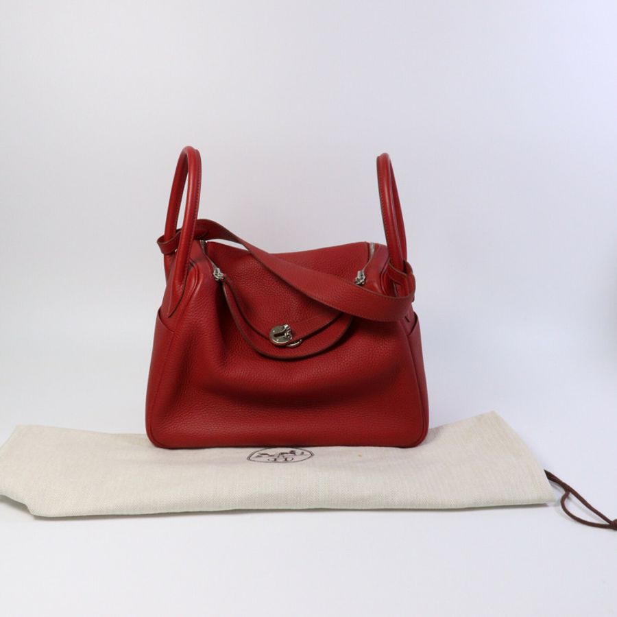 HERMES Clemence皮革Lindy 30手挽肩背兩用袋Rouge Garance-9