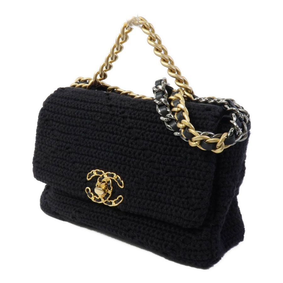 CHANEL 棉質Chanel 19 Medium鏈帶肩背袋-1