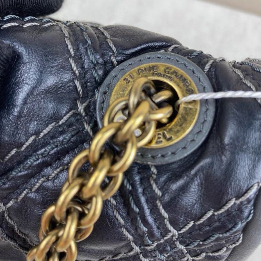 CHANEL香奈兒外縫CF系列中古款黑色牛皮金釦雷標15開👩🏻🎨-13