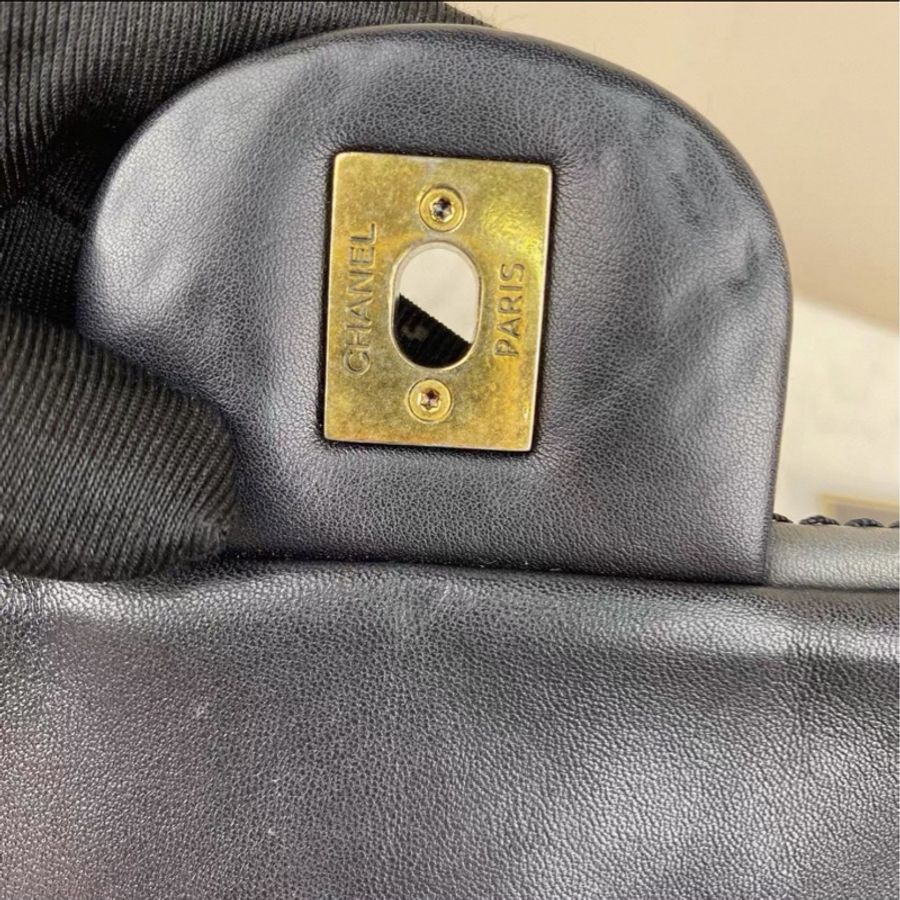 CHANEL香奈兒外縫CF系列中古款黑色牛皮金釦雷標15開👩🏻🎨-18