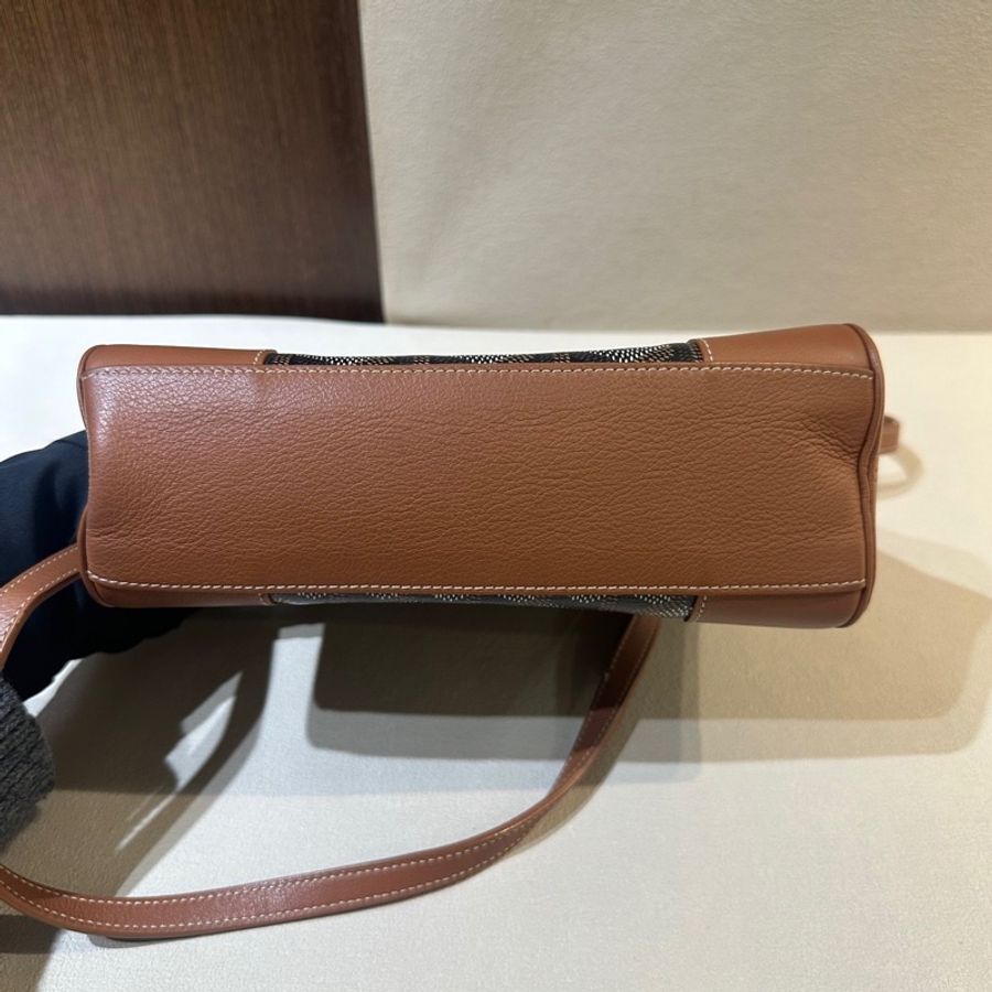 Goyard/ 戈雅Saigon焦糖色 mini西貢包 木質手柄 手提包 單肩斜挎包-7