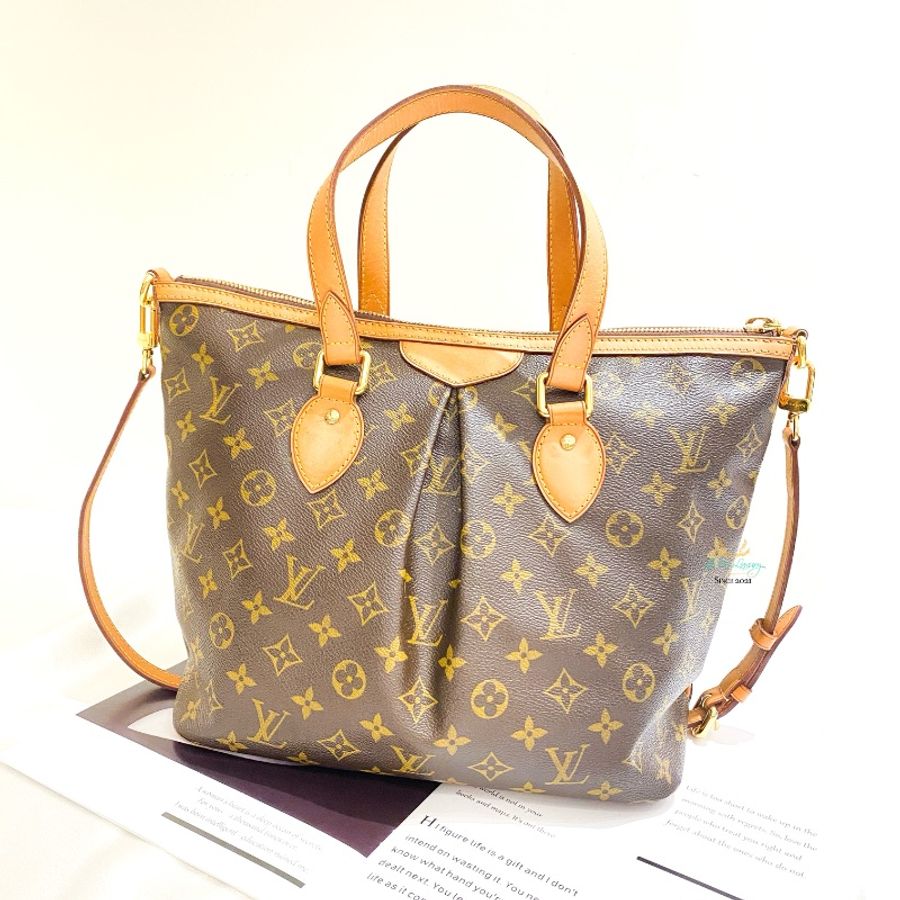 LV M40145 Palermo PM 字紋 老花 皺摺 兩用 肩背包 托特包 水餃包 抓皺包 手提包-2