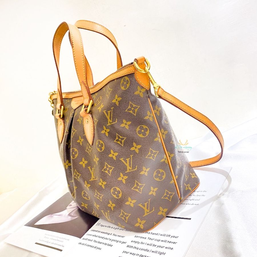 LV M40145 Palermo PM 字紋 老花 皺摺 兩用 肩背包 托特包 水餃包 抓皺包 手提包-3