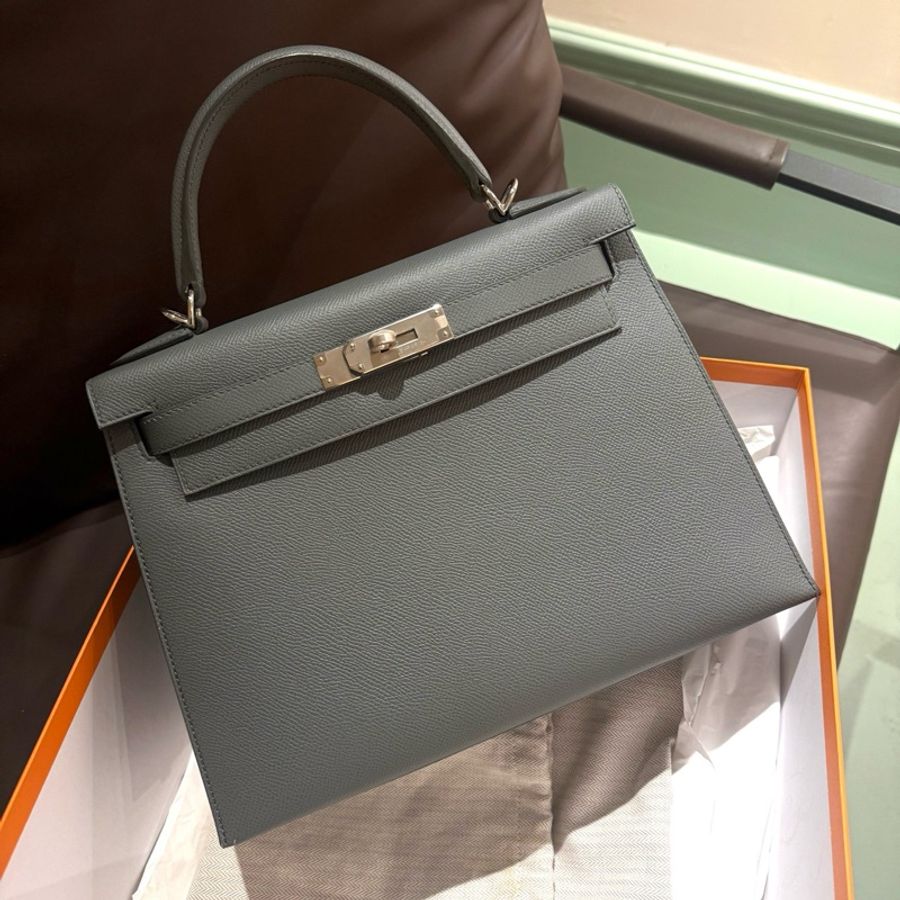 ✨98新愛馬仕Hermes kelly28 手提包斜背包 杏仁綠 銀扣 ep皮 Z刻-1