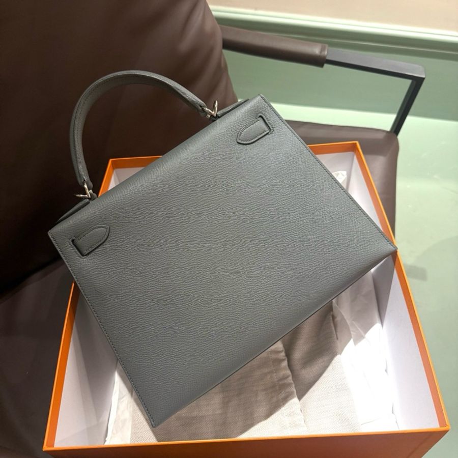 ✨98新愛馬仕Hermes kelly28 手提包斜背包 杏仁綠 銀扣 ep皮 Z刻-2