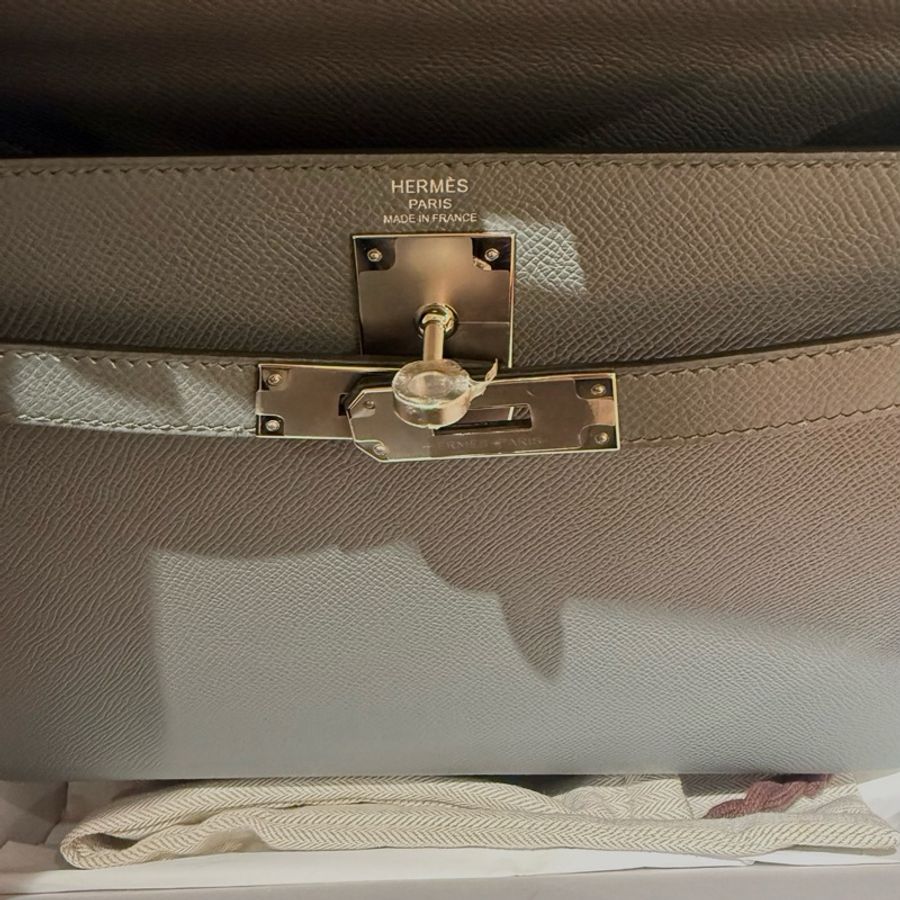 ✨98新愛馬仕Hermes kelly28 手提包斜背包 杏仁綠 銀扣 ep皮 Z刻-7