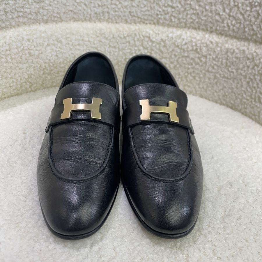 Hermes 愛馬仕樂福鞋 黑色金扣38碼-10