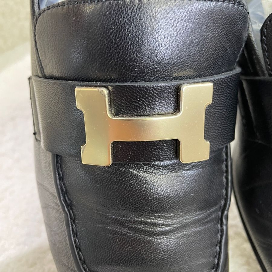 Hermes 愛馬仕樂福鞋 黑色金扣38碼-22