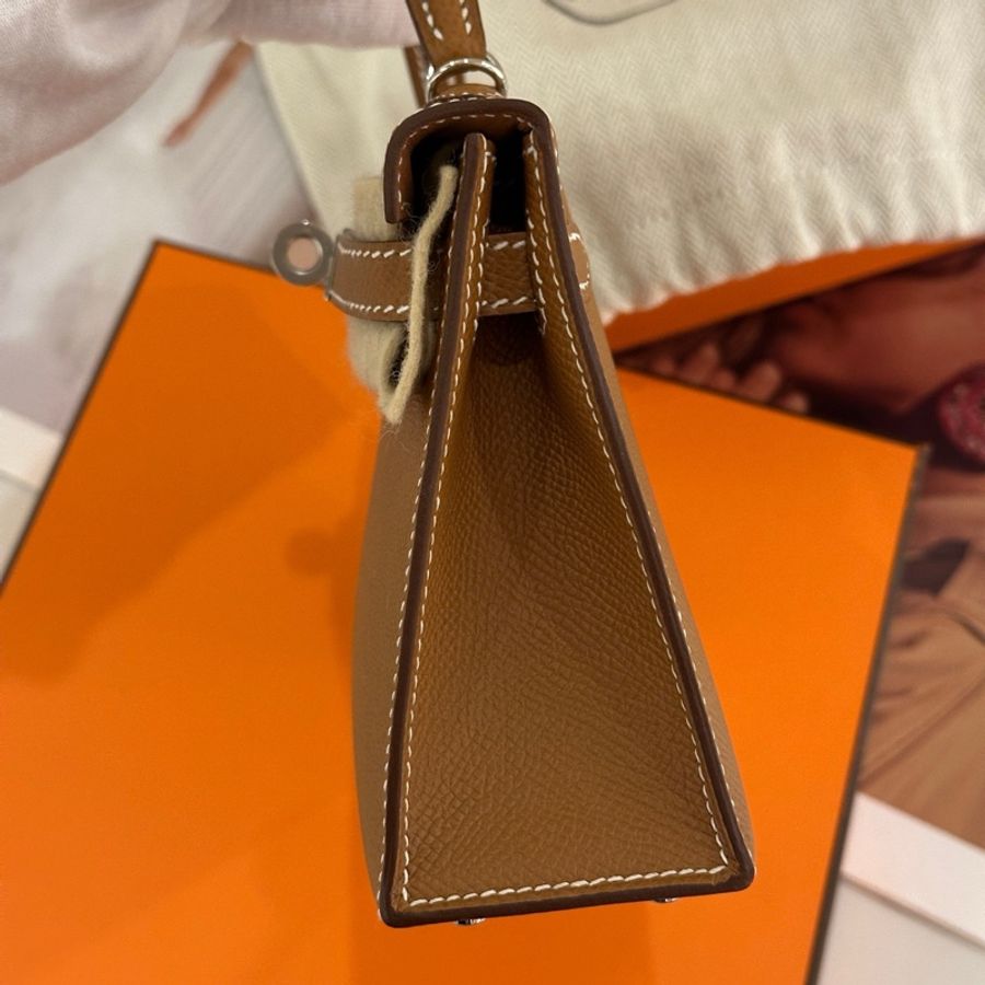 ✨全新未使用 Hermes愛馬仕minikelly二代 手提包斜背包 金棕 銀扣 ep皮 K刻 肩帶97cm 附件:肩帶-5