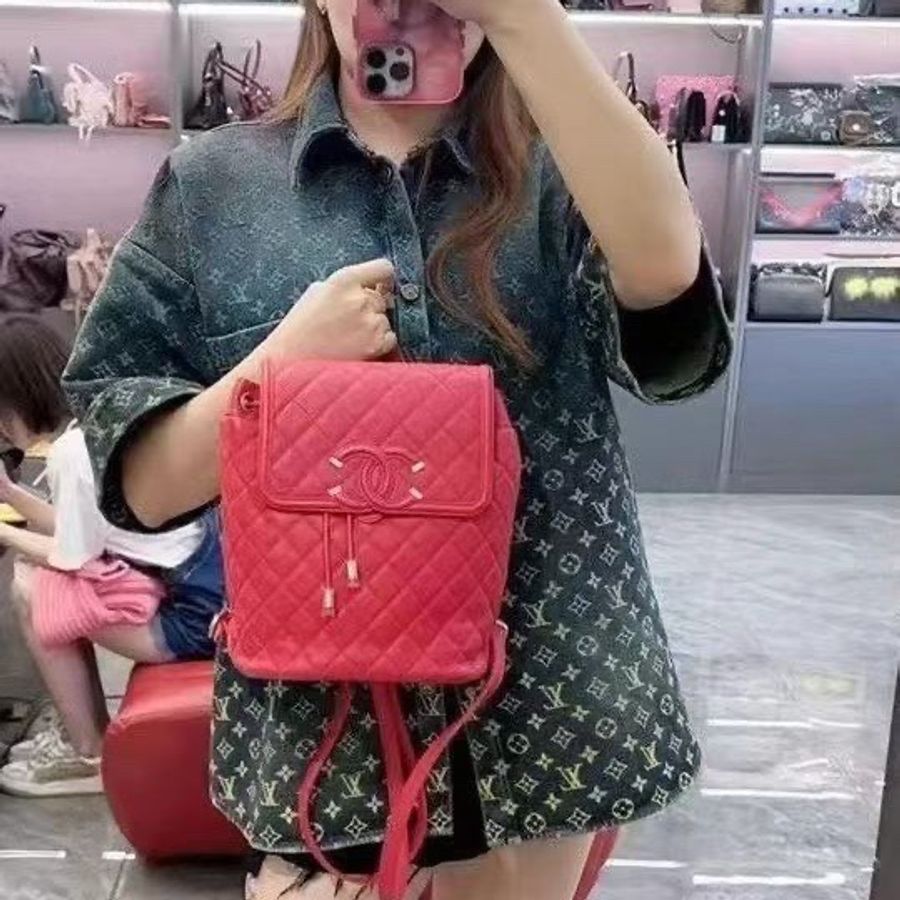 Chanel Vanity case後背包小號 紅色 金扣 荔枝皮 20*26*11 9新 配件塵袋-0