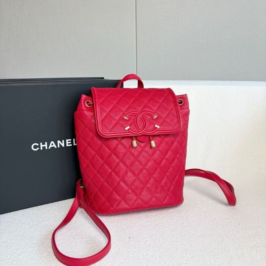 Chanel Vanity case後背包小號 紅色 金扣 荔枝皮 20*26*11 9新 配件塵袋-5
