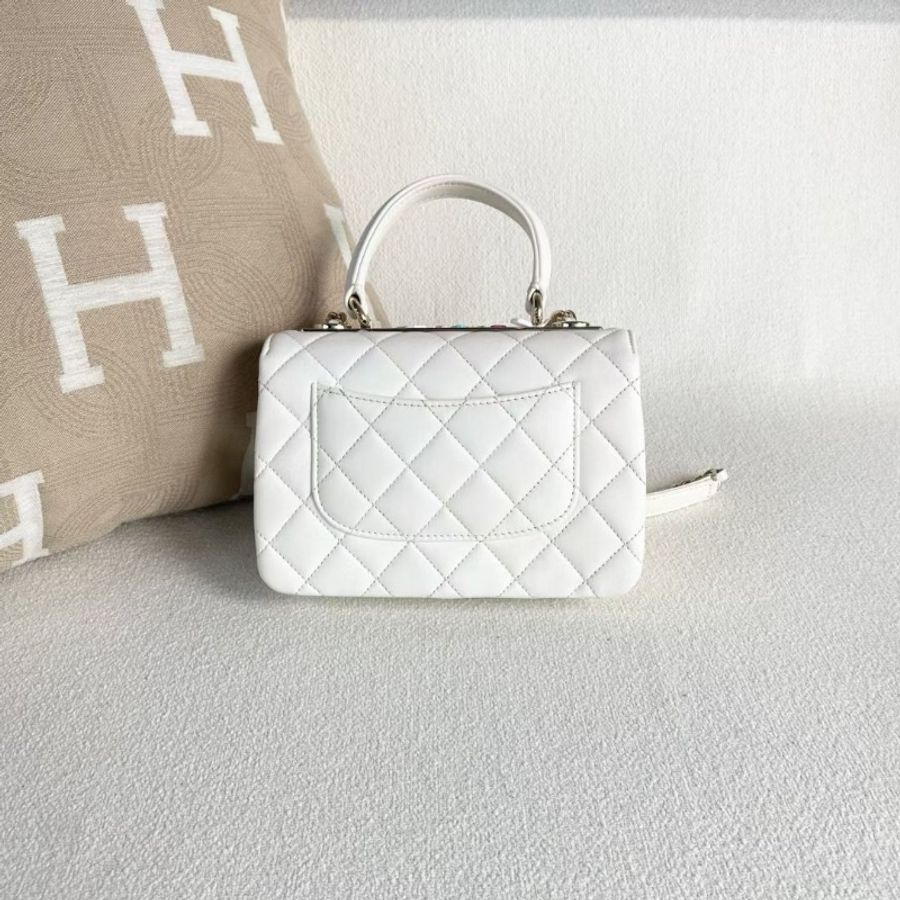 Chanel 白金糖果色TrendyCC mini 芯片款 白色金扣 羊皮 20*13*5 9新 配件塵袋-1