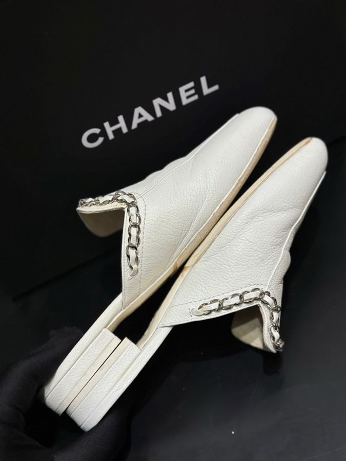 Chanel/香奈兒 白色 牛皮 穆勒拖鞋 35.5碼-2
