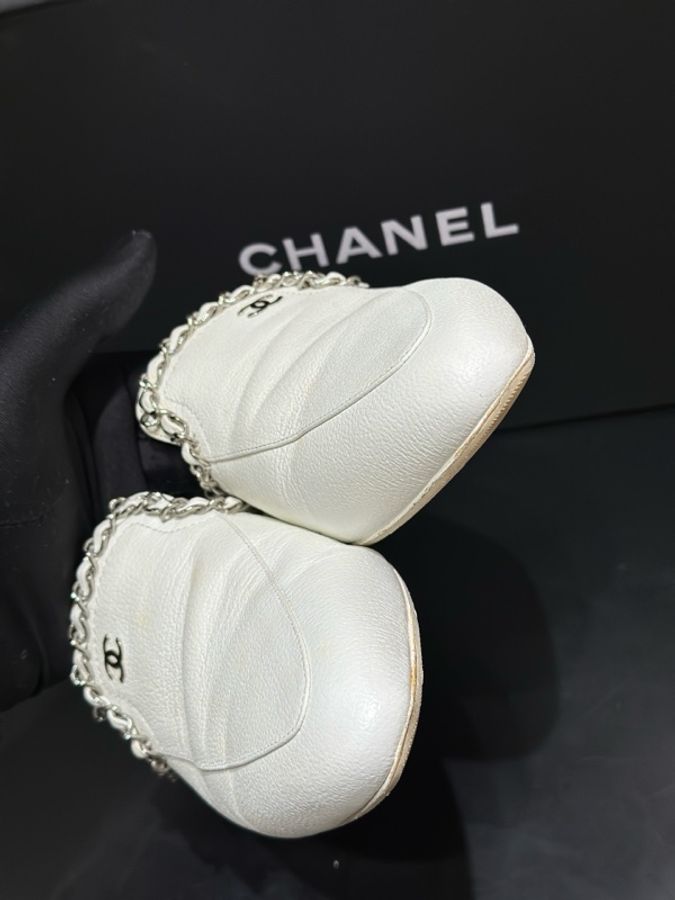 Chanel/香奈兒 白色 牛皮 穆勒拖鞋 35.5碼-3