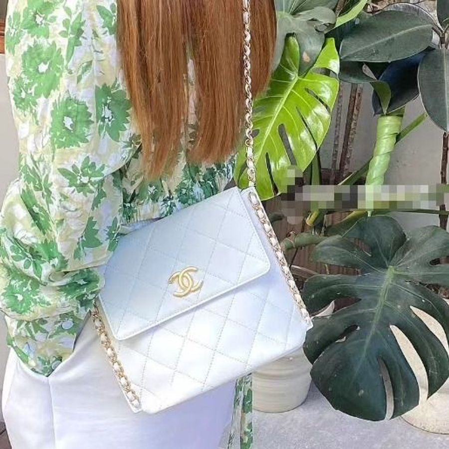CHANEL 21S 小號 嬉皮包 鏈條包 Small Hobo Bag 白金小牛皮 19*23*7  9新 配件塵袋-2