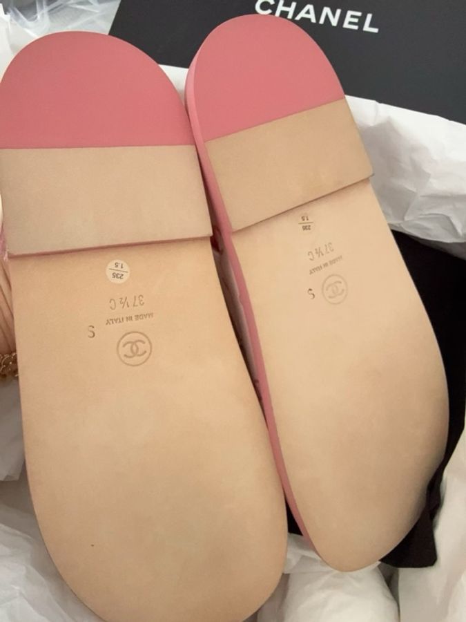 【全新品】內購chanel香奈兒粉白山茶花魔鬼氈平底涼鞋 甜美休閒可愛百搭 37.5號-2