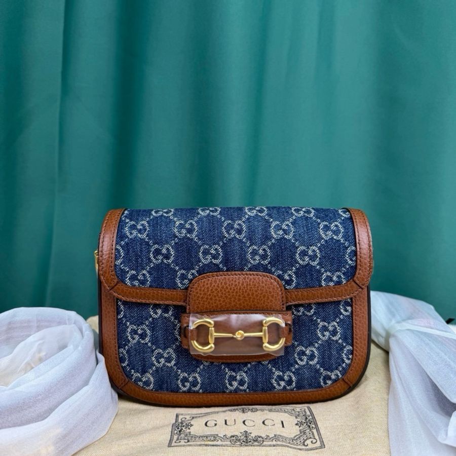 閒置未使用 gucci古馳 1955 迷你mini 小號 丹寧 單寧牛仔-0