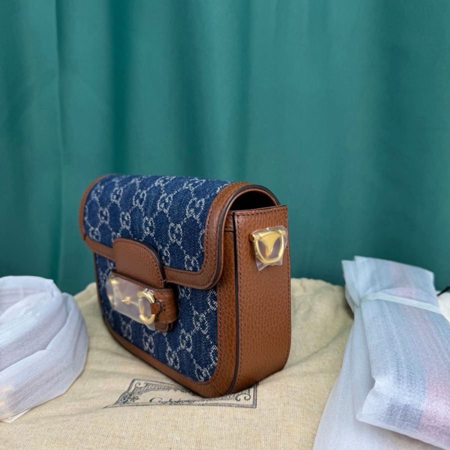 閒置未使用 gucci古馳 1955 迷你mini 小號 丹寧 單寧牛仔-3