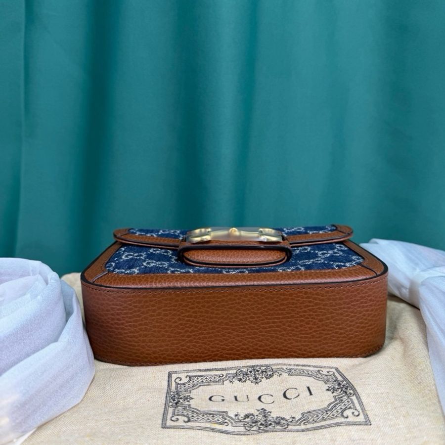 閒置未使用 gucci古馳 1955 迷你mini 小號 丹寧 單寧牛仔-4