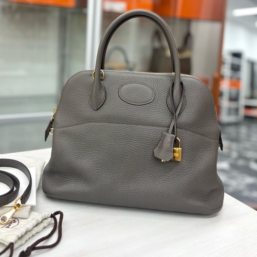 Hermes 8F錫器灰Bolide31 c刻,togo 附件鎖具、肩帶、塵袋。-0