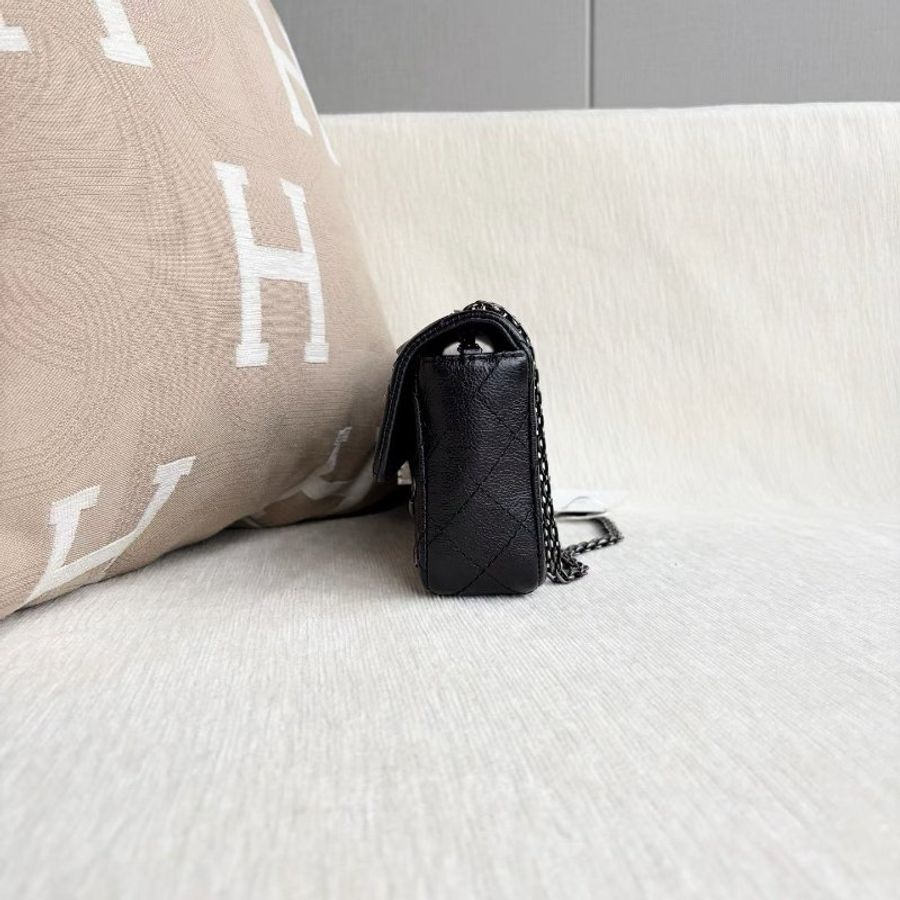 Chanel 黑銀2.55刀叉法棍腋下包 牛皮 27*12*5 99新配件塵袋-4