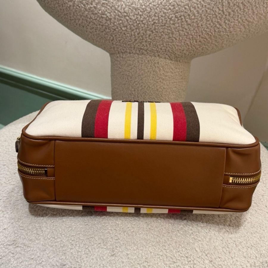 99新 miumiu繆繆 Beau條紋圖案手提包 米/棕 底長34cm-4