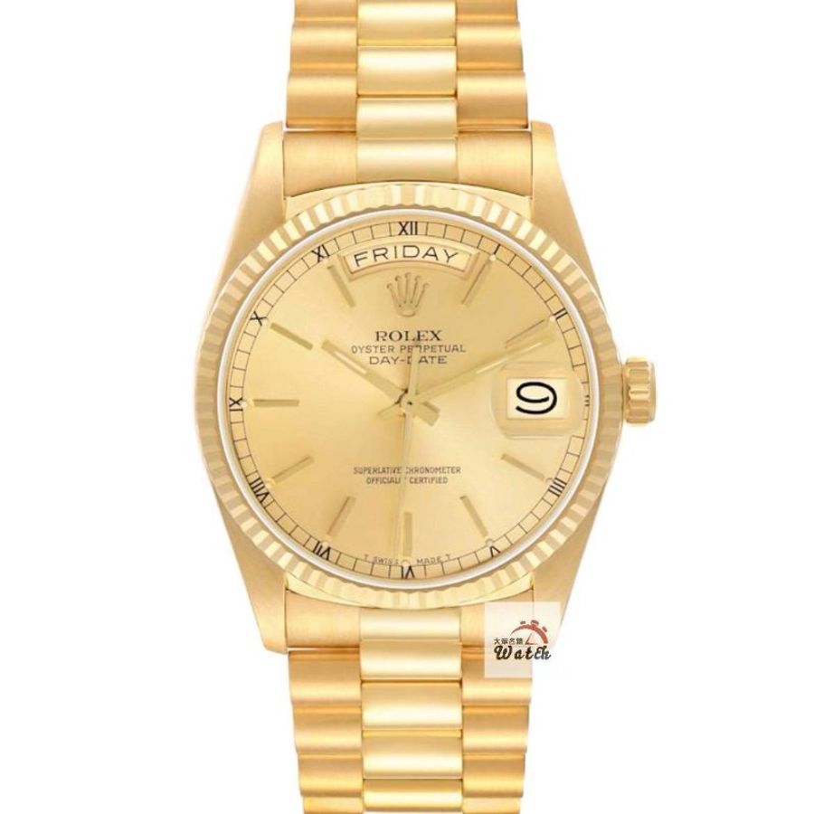 【大眾名錶】ROLEX 勞力士 18038 Day-Date 18K金紅蟳款 太陽圈 金色T柱面盤 大眾名錶B1360-0