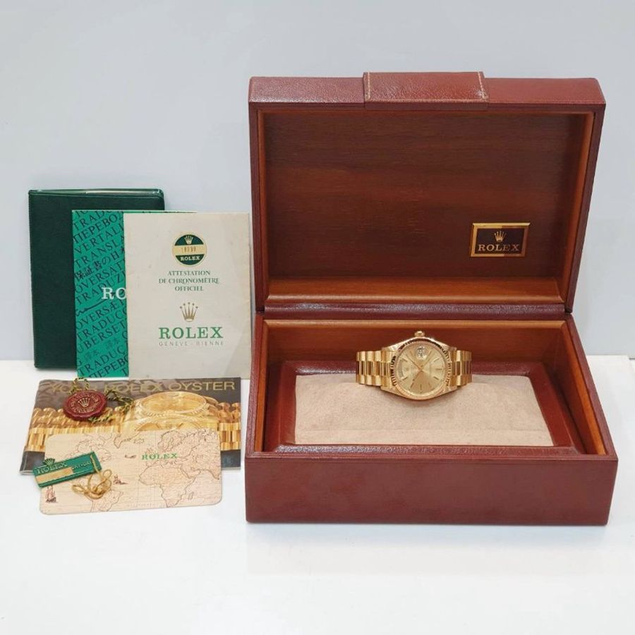 【大眾名錶】ROLEX 勞力士 18038 Day-Date 18K金紅蟳款 太陽圈 金色T柱面盤 大眾名錶B1360-9