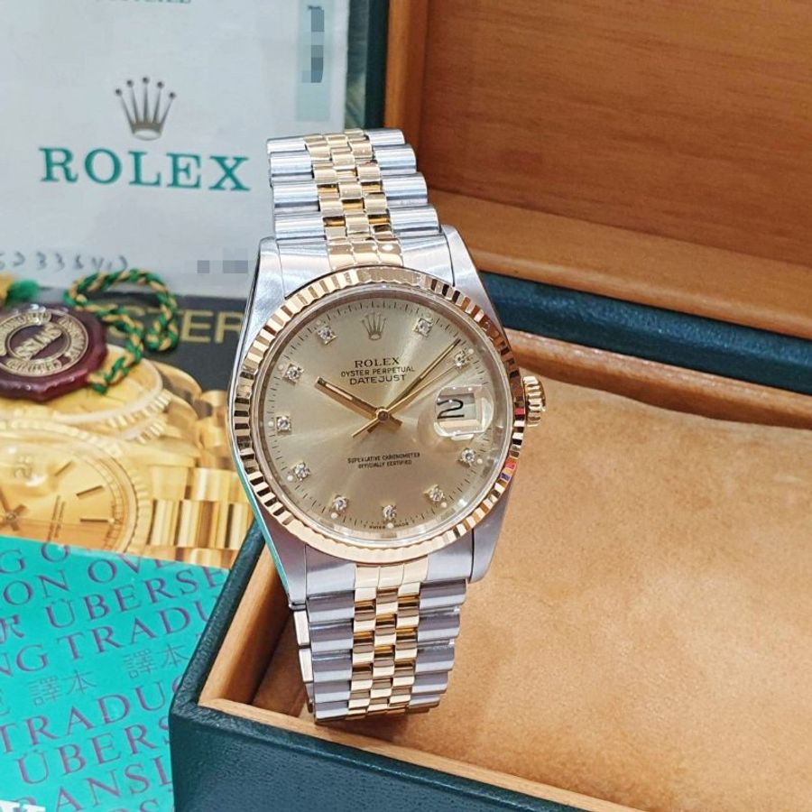 【大眾名錶】ROLEX 勞力士 16233 Datejust 蠔式日誌 台灣保單 金色十鑽面盤 大眾名錶B1362-1