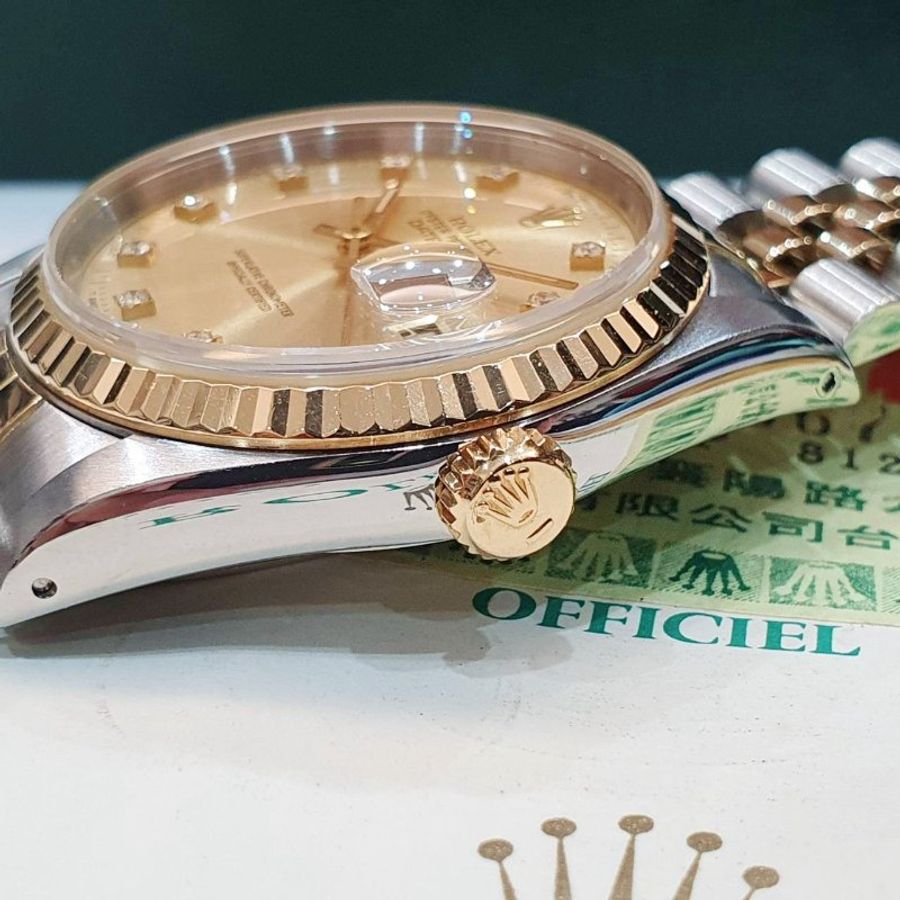 【大眾名錶】ROLEX 勞力士 16233 Datejust 蠔式日誌 台灣保單 金色十鑽面盤 大眾名錶B1362-7